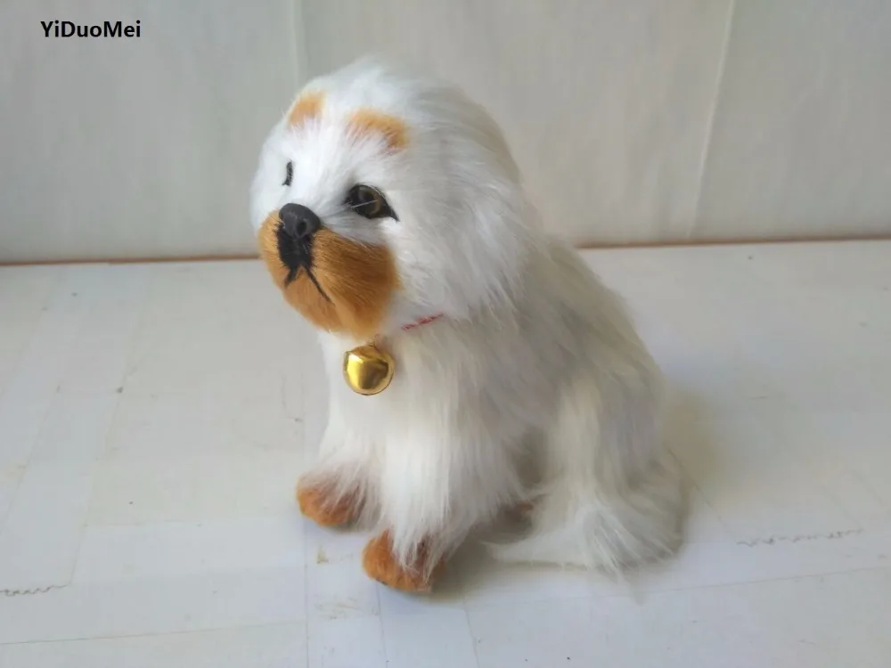 13x15 см искусственная белая тибетская модель мастифа, полиэтилен и мех собака с колокольчиком, реквизит для рукоделия, украшение дома, подарок a2887