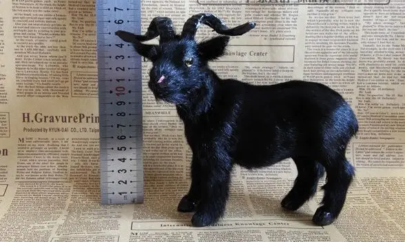 simulation black sheep 19x17cm furs goat model toy ,polyethylene resin handicraft, home decoration gift a2491