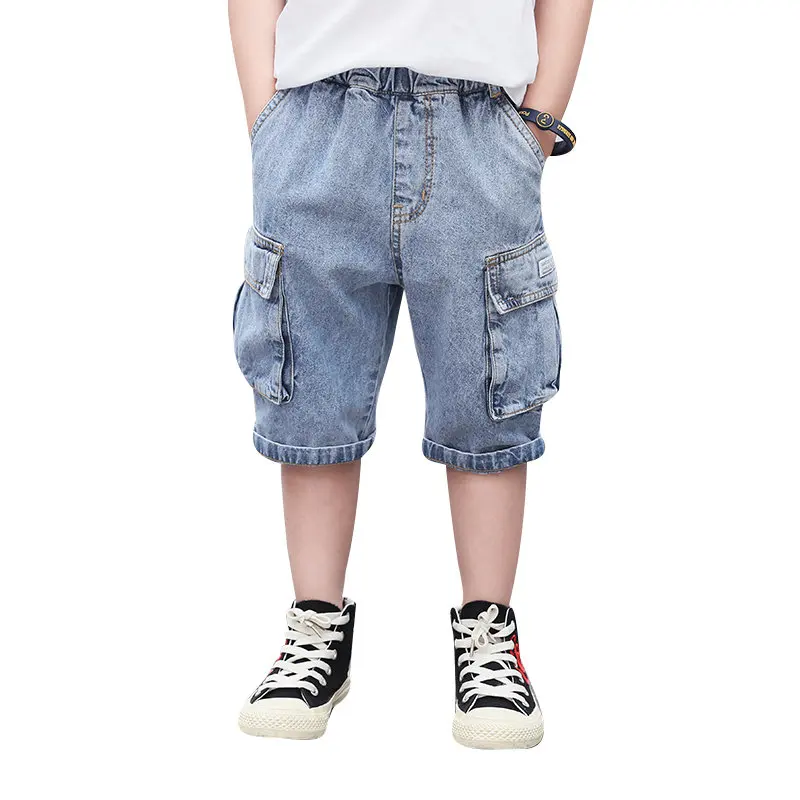 

Teenager Boys Short Jeans Summer Kids Casual Denim Short Pants Children Boy Soft Cotton Pocket Jeans Short Straight Cargo Pants