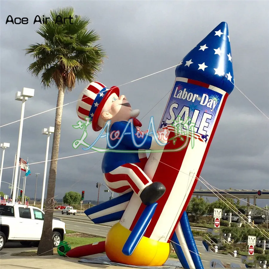 Attractive Design Rocket Model Inflatable Uncle Sam on Rocket Ship for Launch Fireworks for Promotion and Sale on Labor Day