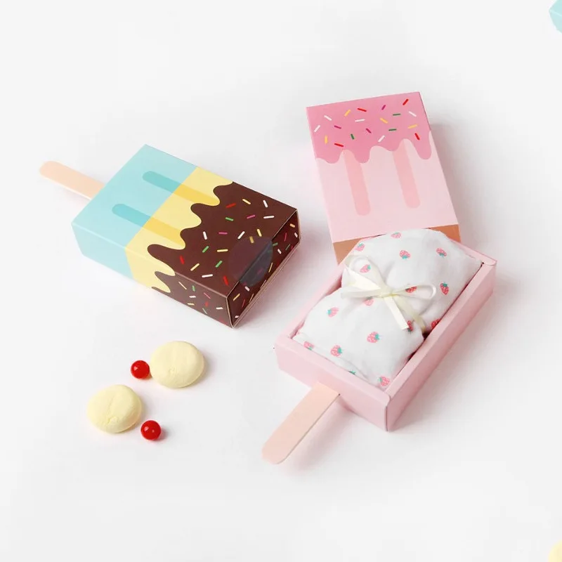 Cartoon Icecream Shape Candy Boxes Pull-out Tray Kraft Paper  Lollipop Box Gift Bags Party Favors Boxes Birthday Party Decor