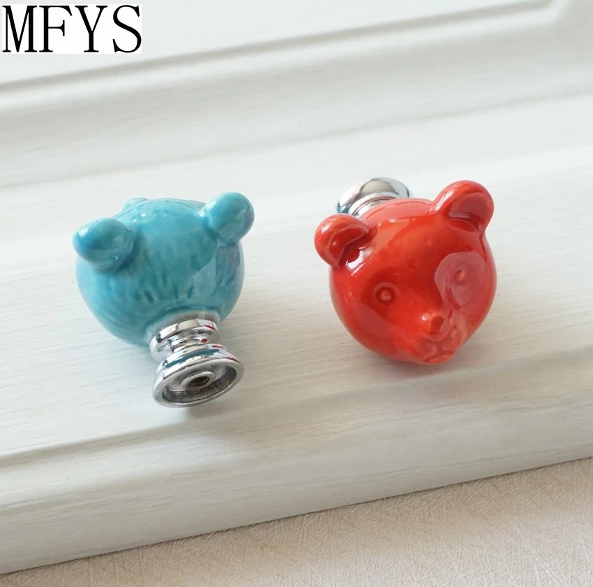 Ceramic Bear  Knobs Drawer Knobs Colorful Knobs for Children Dresser Cabinet Knobs Blue Red Pink Kitchen Cupboard Handle Decor