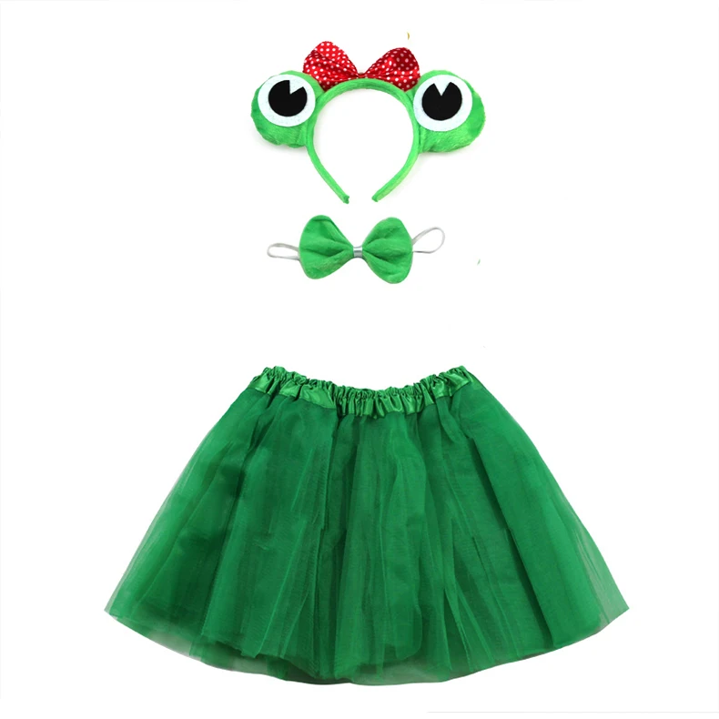 Halloween cosplay girl Frog Prince princess costume Headband Tutu Skirt Tie Set Kids Children Birthday Party gift Prop