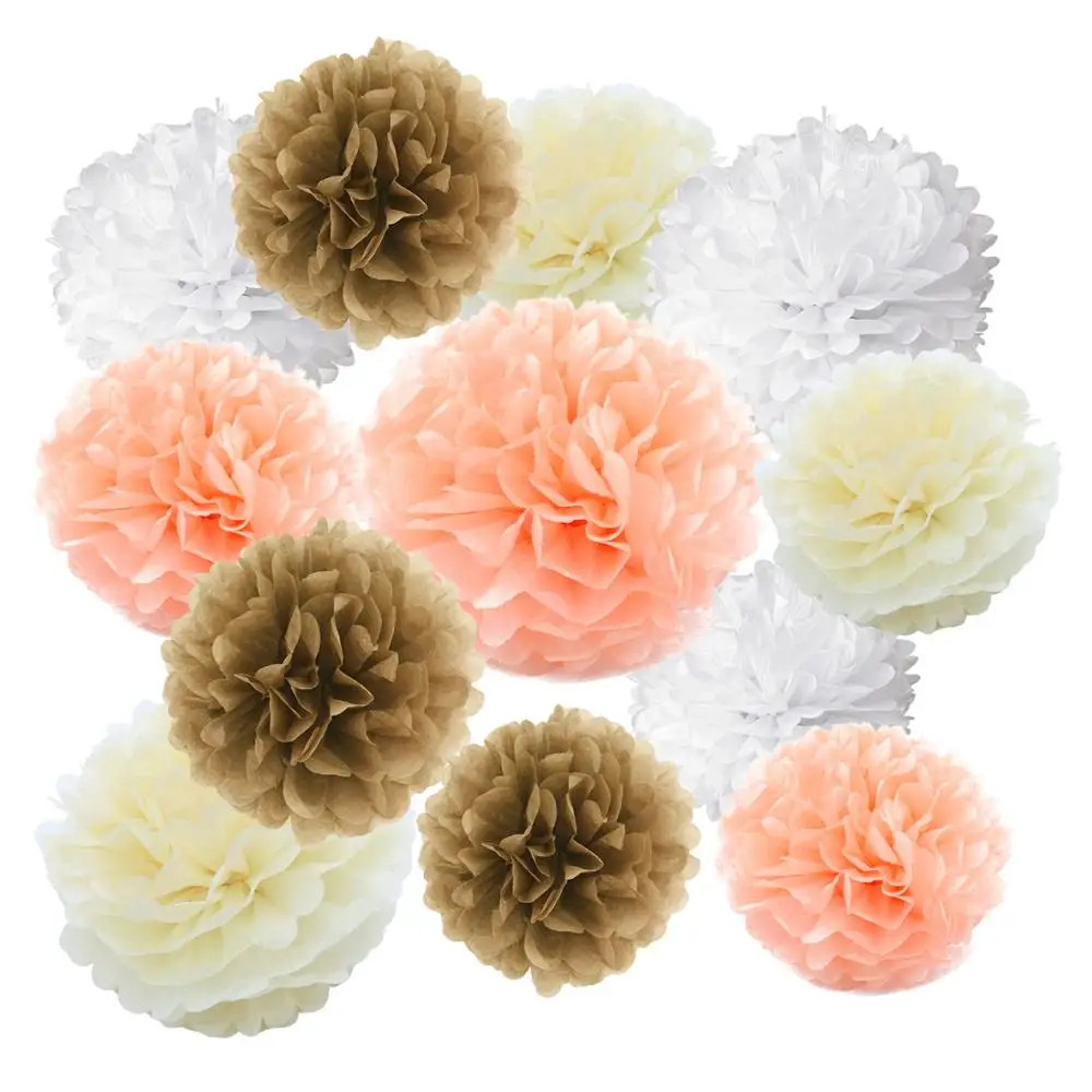 

One Pack (24PCS) (Mix 8",10",12" With 4 Colors) Party Tissue Paper Pom Poms Kit Flower Ball for Wedding Birthday Baby Show PF-24