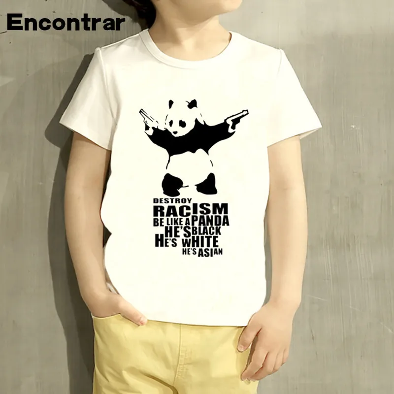 

Kids Destroy Racism Panda Printed Cartoon Design T Shirt Boys/Girls Casual Short Sleeve Tops Children Cute T-Shirt,HKP2102