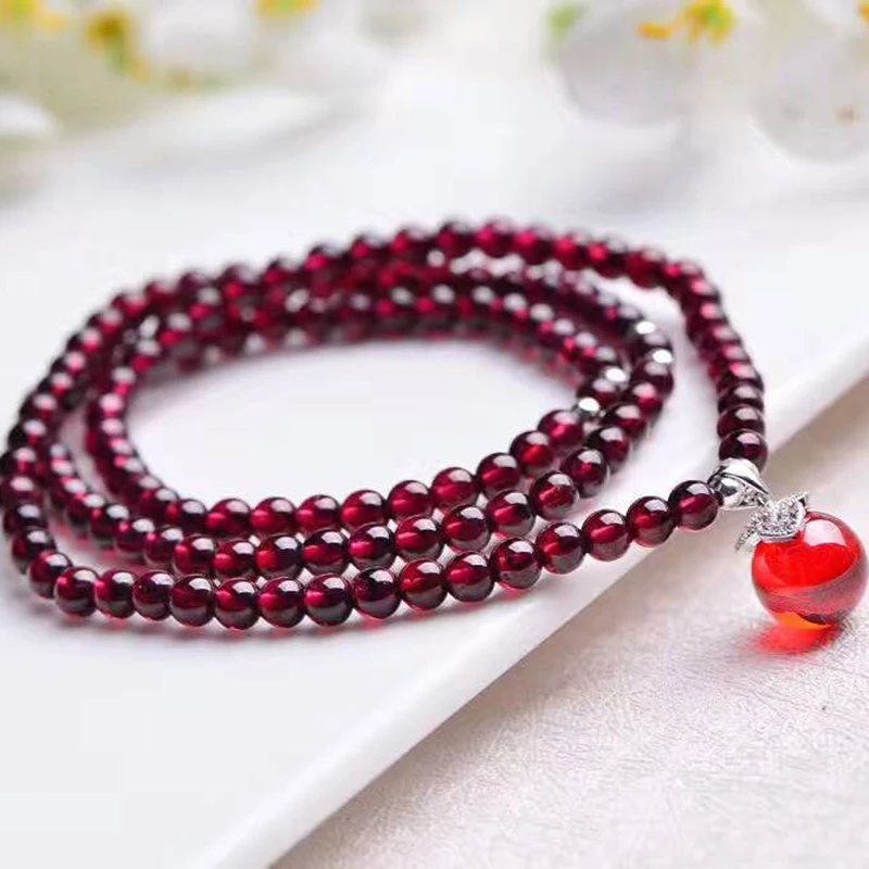 Wholesale Natural Garnet Stone Bracelets Wine Red Bead Transporter Pendant Bracelet Lucky for Women Crystal Multilayer Jewelry