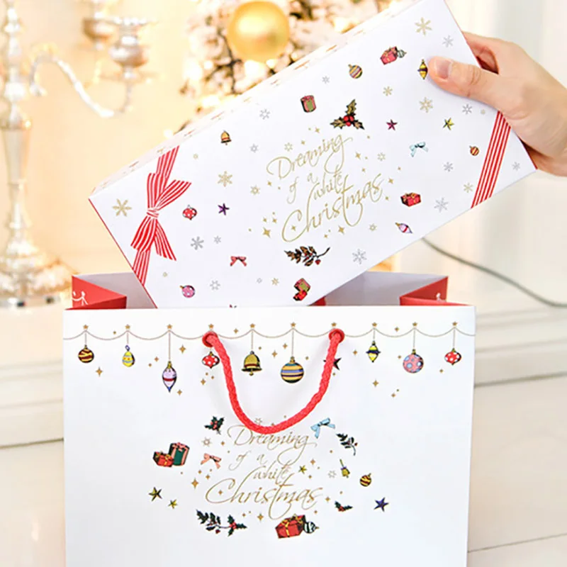 Merry Christmas Candy Gift Boxes Xmas Gift Paper Box Christmas Bell Guests Packaging Bag Christmas Party Favors Kids Gift Decor