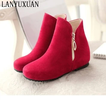 Plus Big size 34-52 New Round Toe Buckle Boots for Women Sexy Ankle Boots Heels Fashion warm Winter  Spring  Autumn Casual 505