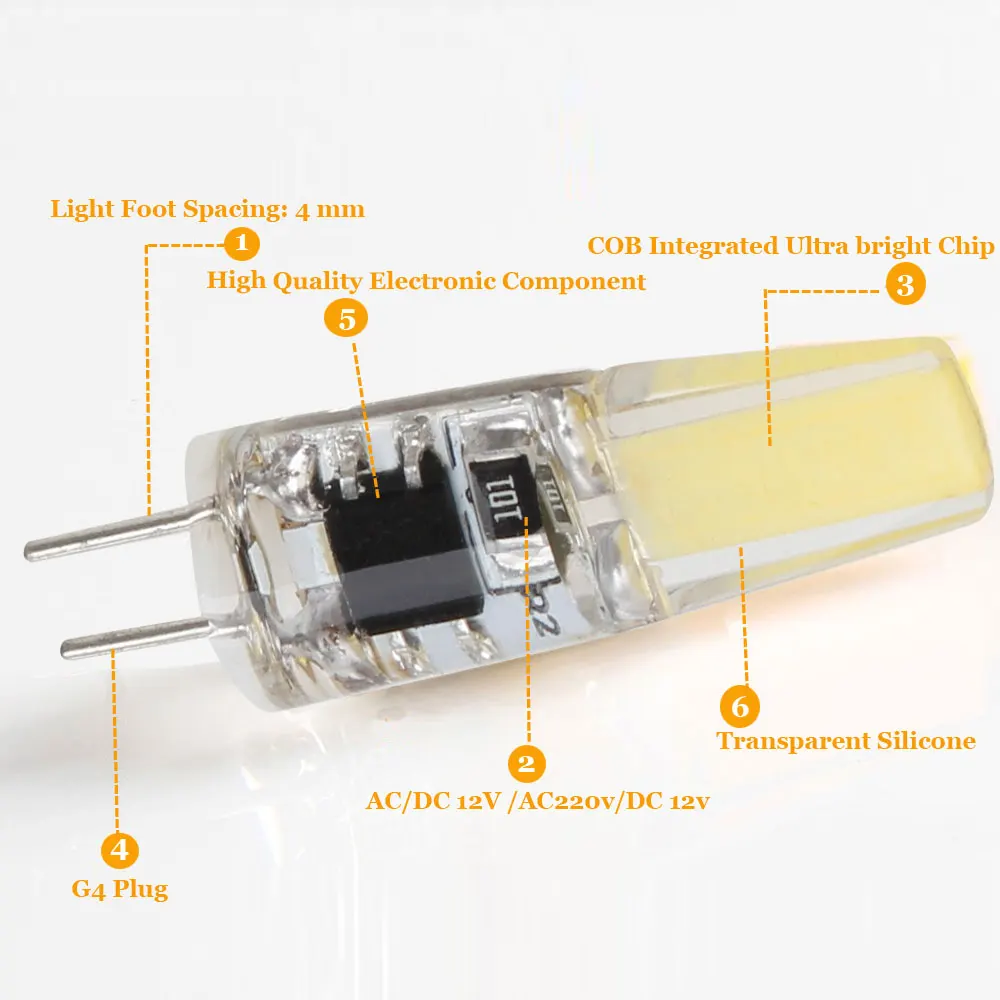 10Pcs/Lot Mini G4 LED Lamp AC/DC 12V LED COB Bulb 6W 220V 360 Beam Angle Spotlight Chandelier Lights Replace 40W Halogen Lamps