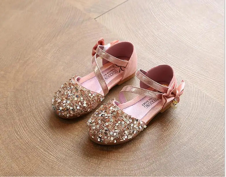 New Spring Summer Girls Sandals Beaded Toe-cap Children Shoes PU Leather With Flowers Sweet Fashion Kids Sandals size 27-36