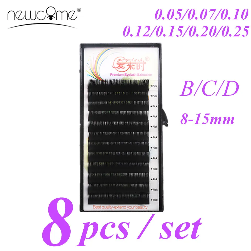 NEWCOME 8 Trays Individual Eyelash Extension False Fake Eyelashes,Silk Synthetic Silk Mink Eye Lashes Extension Soft Cilias