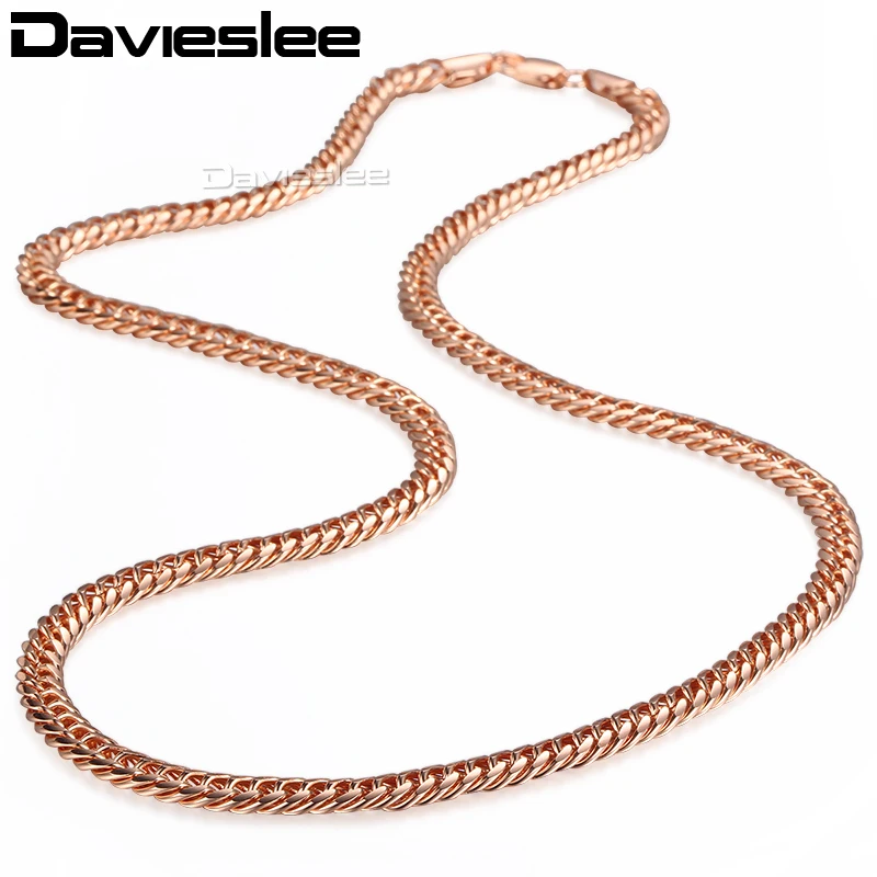 Davieslee 585 Rose Gold Color Necklace for Women Womens Chain Necklace Curb Link Wholesale Fashion Jewelry 5mm 18-36inch LGN162