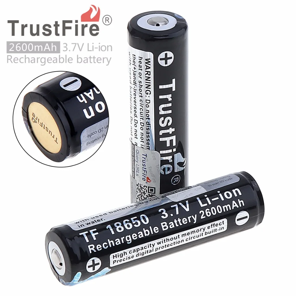 

TrustFire Protected 3.7V 18650 2600mAh High Capacity Rechargeable Lithium Battery with Safety Relief Valve for LED Flashlights