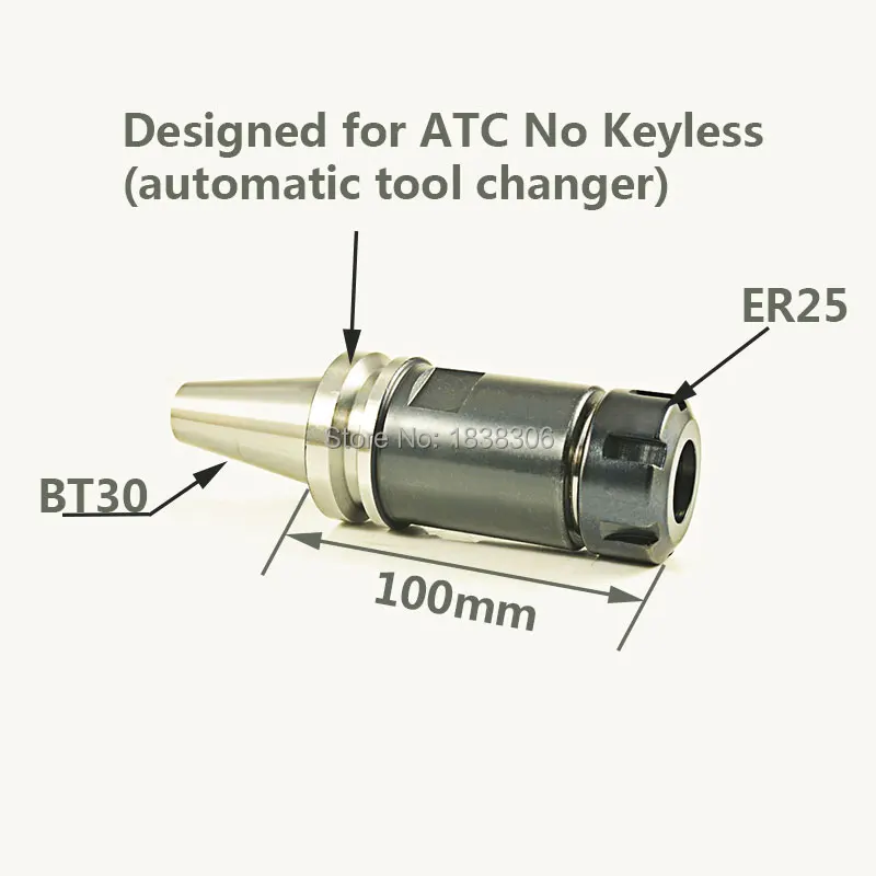 NBT30 ER25 100mm Collet Chuck Without Drive Slots Tool Holder for BT30 Suitable for Automatic Tool Changer Spindle Non-keyway