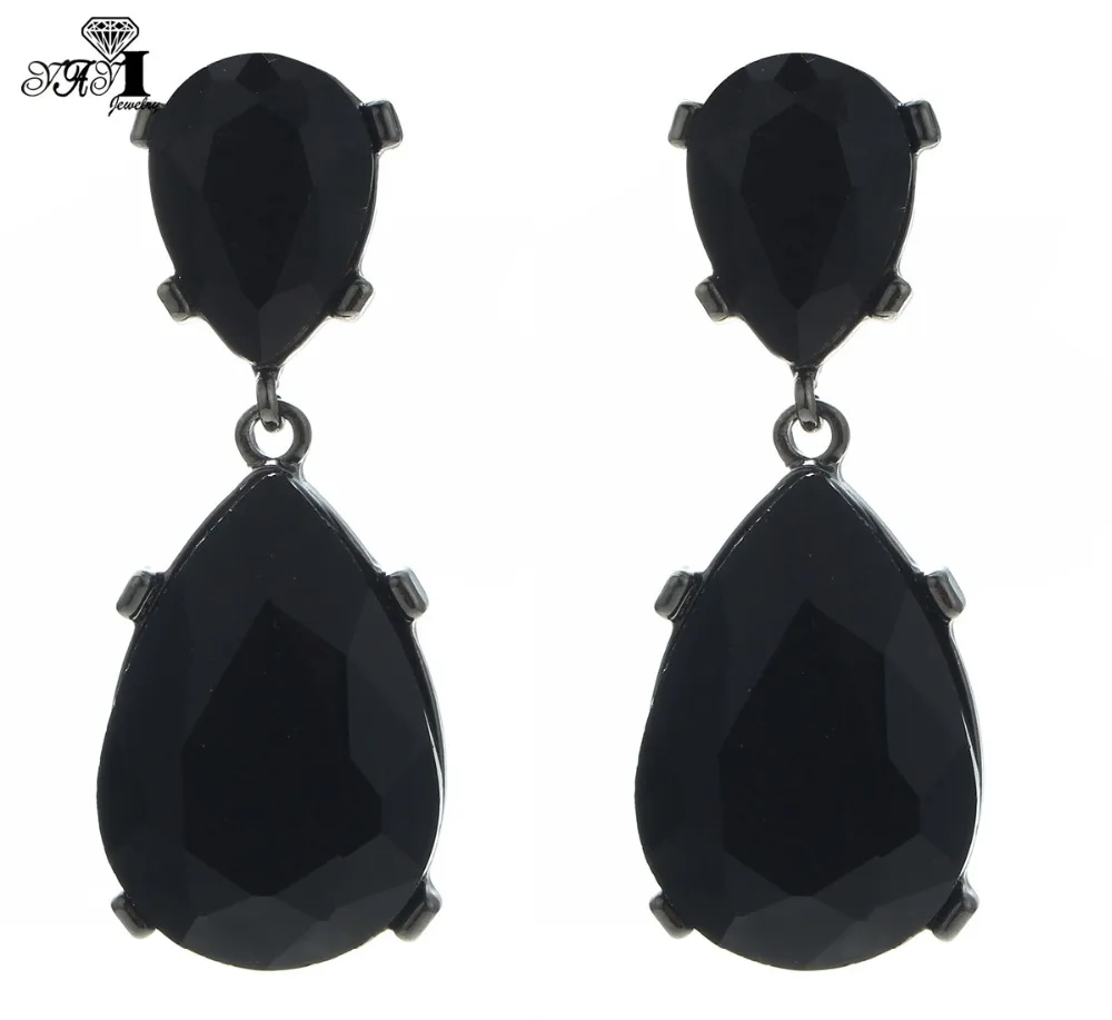 YaYi Jewelry New Black Glass  Rhinestone Dangle Crystal Earring Women\'s Fashion Ancient Silver  Color Gem Earrings Gift 1192