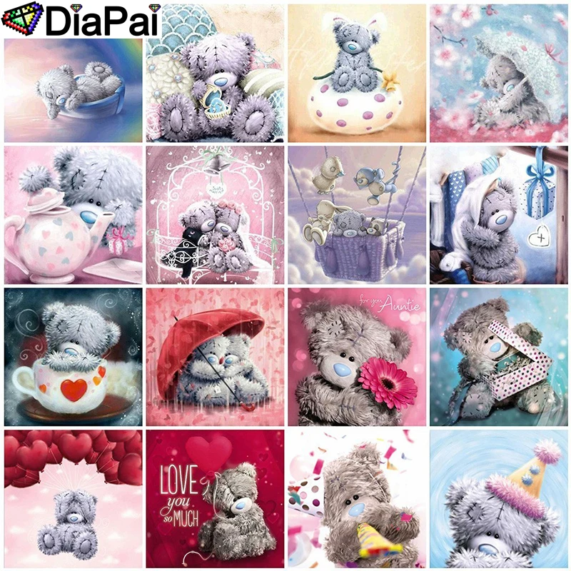 

DIAPAI 5D DIY Diamond Painting Full Square/Round Drill "Cartoon bear flower text" 3D Embroidery Cross Stitch 5D Decor Gift