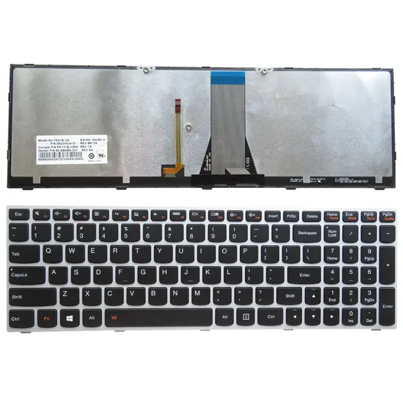 GZEELE English US laptop Keyboard for Lenovo IdeaPad G70-35 G70-70 G70-80 E50-70 US Backlit keyboard SILVER