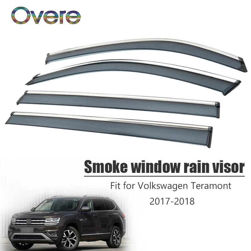 

OVERE новый 1 комплект дымового окна, козырек от дождя для Volkswagen VW Teramont 2017 2018, Стайлинг, вентиляционные отверстия, солнцезащитные дефлекторы, аксессуары из АБС-пластика