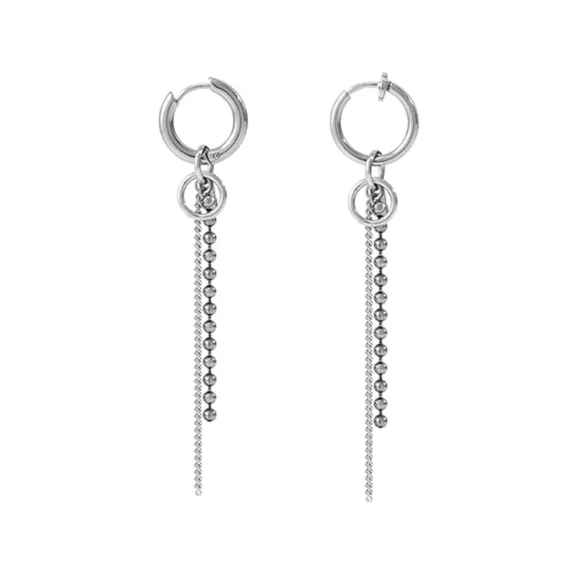 KPOP men Threader Earrings- stainless steel chain drop pendan-minimalist earring-Circle chain stud Earring-Bar chain earring men