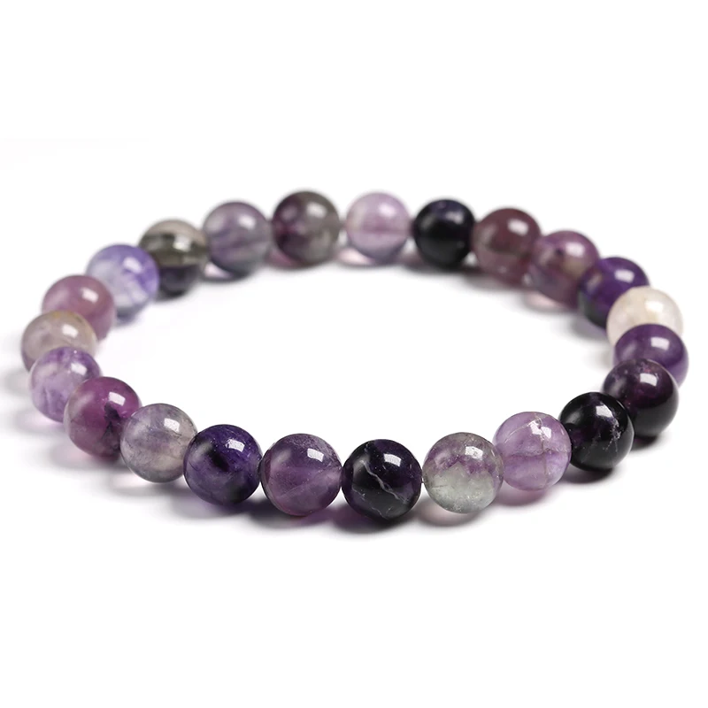 Natural Gemstone Purple Fluorite Beaded 6mm 8mm 10mm Round Ball Strand Bracelet Woman Handmade Jewelry Unique Gift