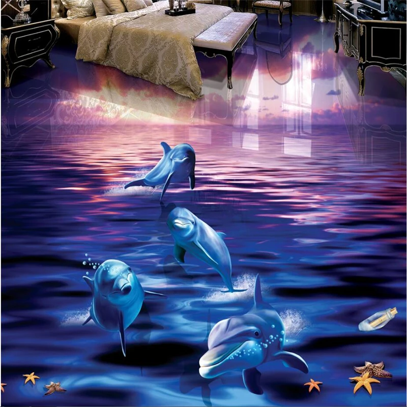 

beibehang Custom Photo Flooring Signature A beautiful dolphin out of the ocean Ocean World 3D bathroom with living room floor