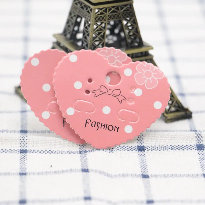 Fashion Pink Earring Display Card 5*4.3cm Heart Shape Ear Hangings 2000Pcs/Lot Ear Display Can Customized Logo