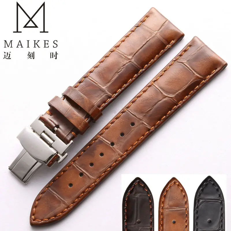 MAIKES Genuine Leather Watch Band 22mm 20mm Factory Direct Sale Butterfly Buckle Calf Leather Watch Strap For MIDO