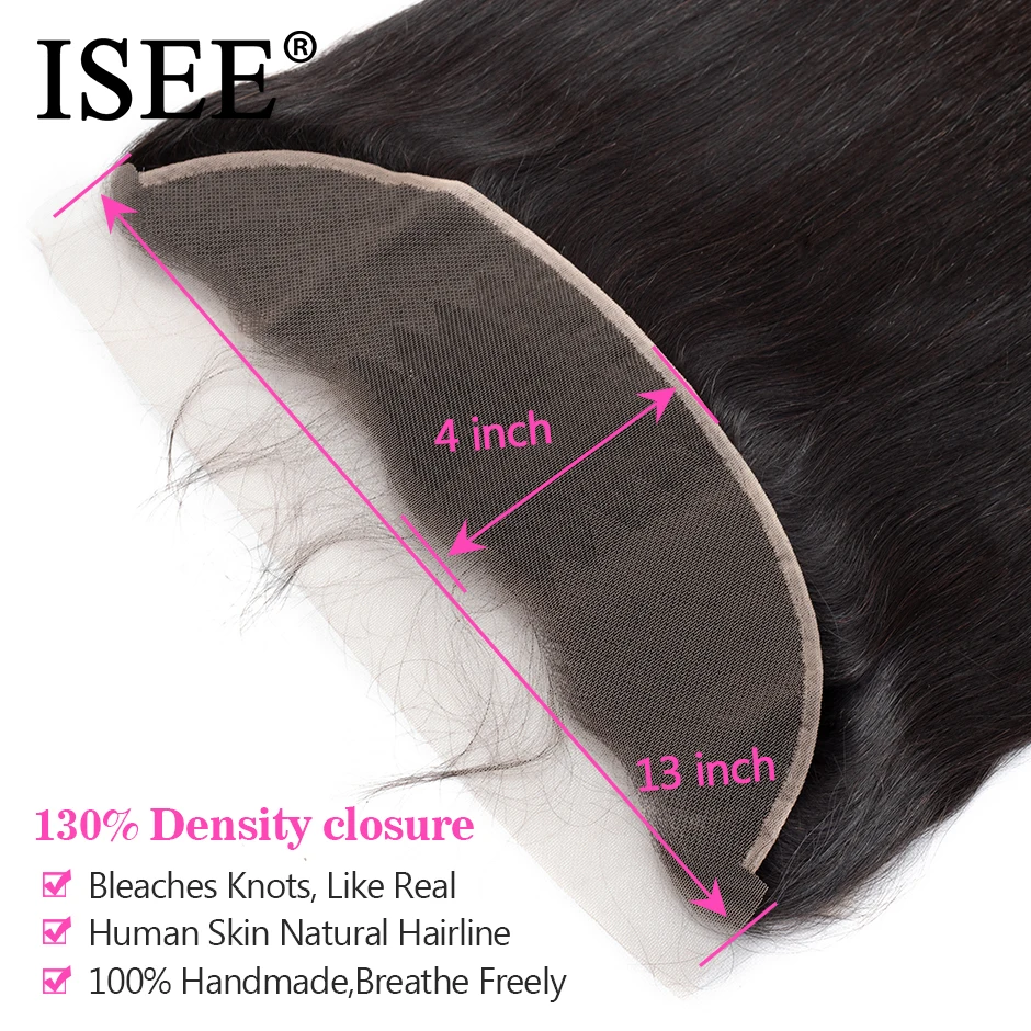 ISEE HAIR Brazilian Straight Lace Frontal Closure 13*4 Ear to Ear Free Part Frontal 130% Destiny Remy Hair can be dyed