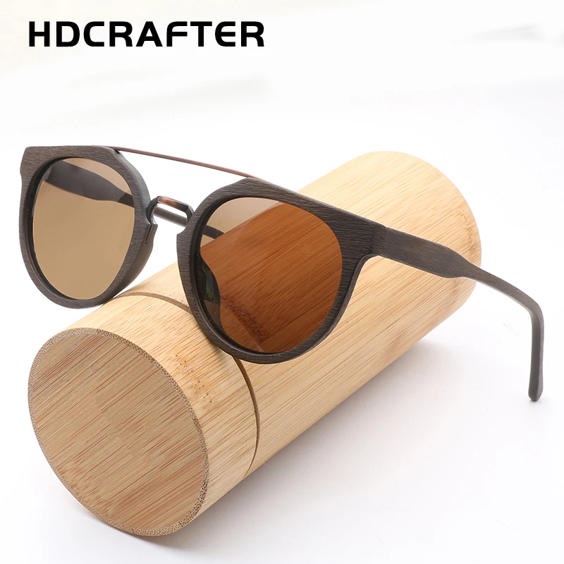 HDCRAFTER Round Vintage Wood Sunglasses Polarized Mens Brand Designer Sun Glasses Wooden Sunglass Women oculos de sol masculino