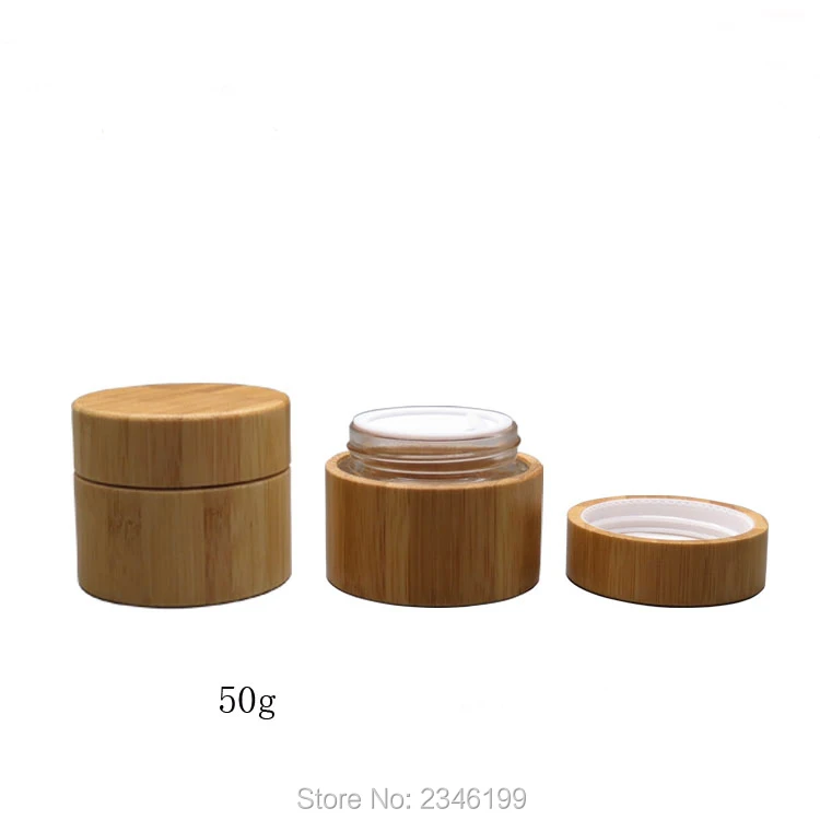 50G 50 ML 10 pz/lotto Vuota di Bambù di Legno Vaso Crema, FAI DA TE Contenitore di Vetro Cosmetici Crema Viso, Bamboo + Crema Contenitore di Vetro di Alta Qualità