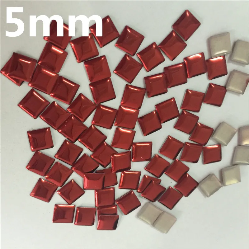 800pcs 5*5mm Red Square Hotfix Metalic Studs Flat Back Iron On Nailhead Glue On FlatBack Rhinestuds Heat Transfer Accessories