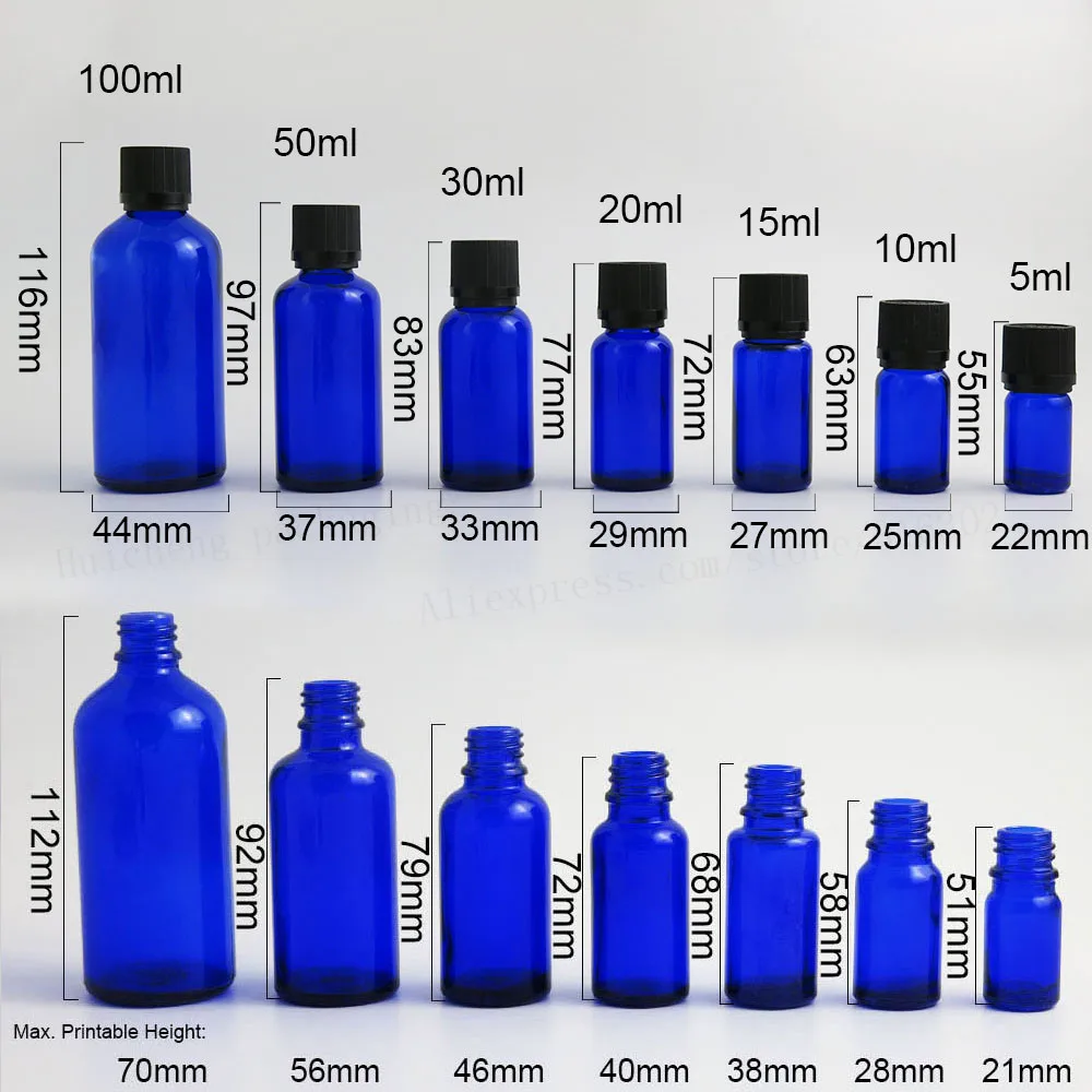 5ml 10ml 15ml 20ml 30ml 50ml 100ml Empty Cobalt blue aroma aromatherapy oil bottle orifice reducer With Tamper Evident Lids