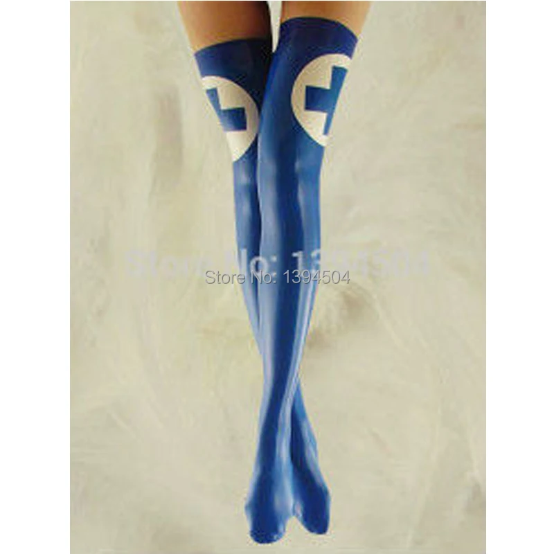 

New arrival handmade women female Latex spliced color with nurse corss slim lean Long Stockings Tight Socks Fetish