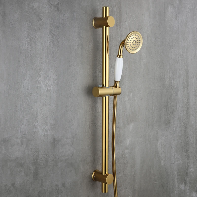 Luxury Gold plated strong round brass Handhand Shower Head set with Metal SUS304 Stainless Steel Adjustable Slide Bar--B