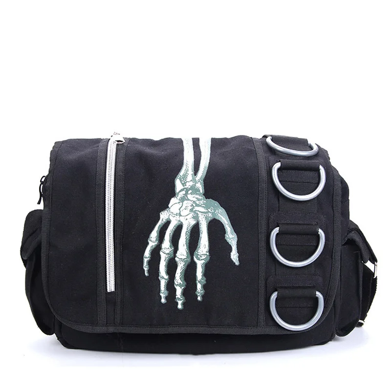 Large Gothic Skeleton Hand Walking Dead Canvas Shoulder Handbag Cross Messenger Travel School Work Bag