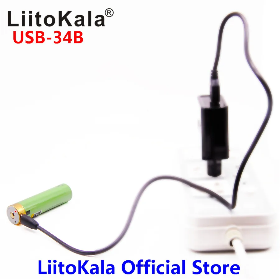 LiitoKala USB-34B 3.7V 18650 3400mAh batteria ricaricabile USB agli ioni di litio con indicatore luminoso a LED ricarica cc