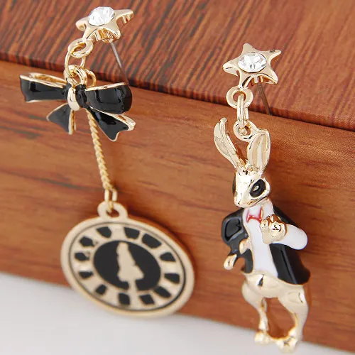 New Fashion Exaggerate Asymmetry Bell And Rabbit Earrings Women Trendy Enamel Statement