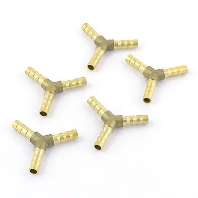 5 Pcs Brass Y-Shape 3 Ways 6mm Hose Barb Fitting Adapter Coupler