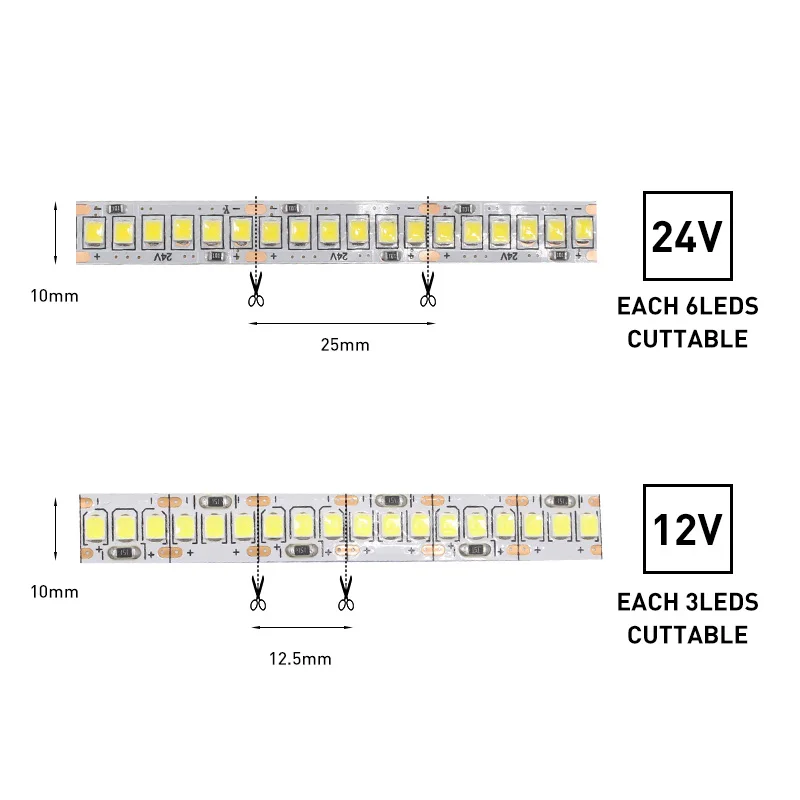 1M 2M 3M 4M 5M LED Strip 2835 Flexible Ribbon Lighting Warm White Cool White IP20 LED Strip Light Indoor Decor DC 12V 24V