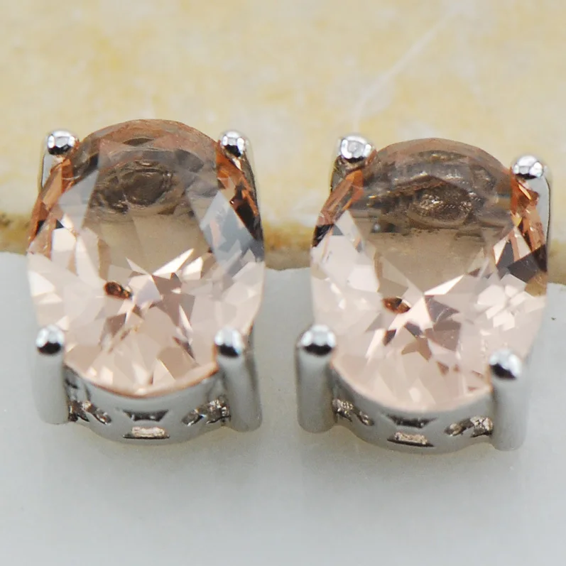 Morganite 925 Sterling Silver  Stud Earrings PE15 This item  Min order is $10