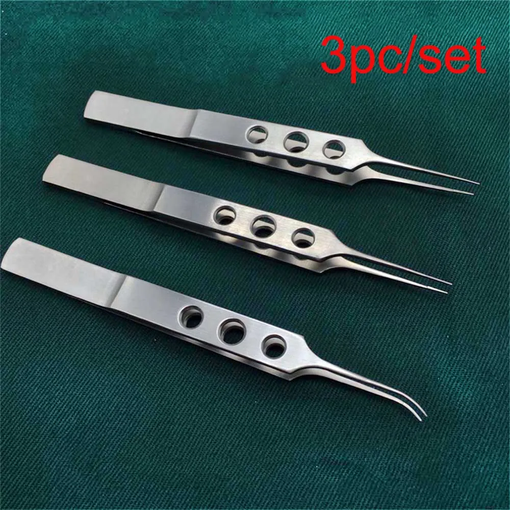 3pc/set Microscopic instruments Eyelid tools Stainless steel 110 mm 3 Type Beauty tweezers microsurgery forceps Tools