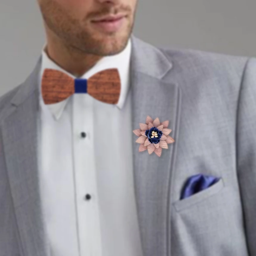 Mens Wood Lapel flower Brooch pin Handmade Lapel pin For Men Wedding Party Suit Decoration Boutonniere Corsage