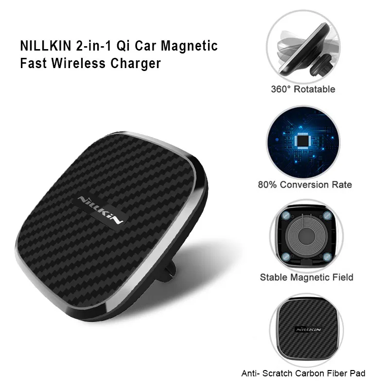 NILLKIN-cargador inalámbrico para coche con rotación de 360 grados, Cargador rápido Qi para Samsung Galaxy S10, S9, S8, S7 Plus, 10W