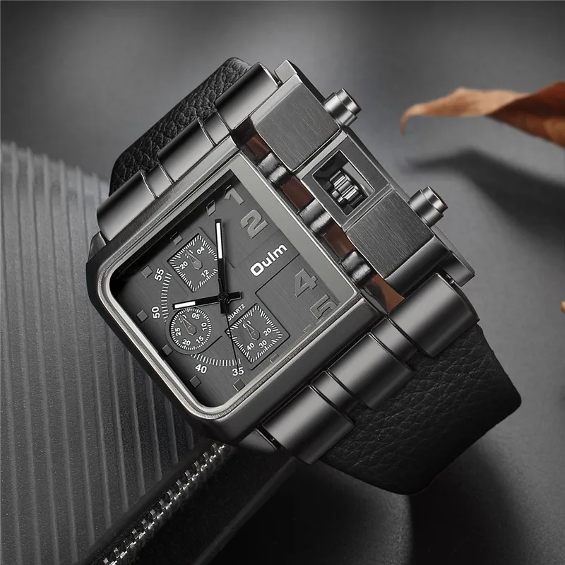 2019 OULM Watches Fashion Chronograph Male Top Brand Luxury Quartz Watch Men Leather Waterproof Sport Watch Relogio Masculino