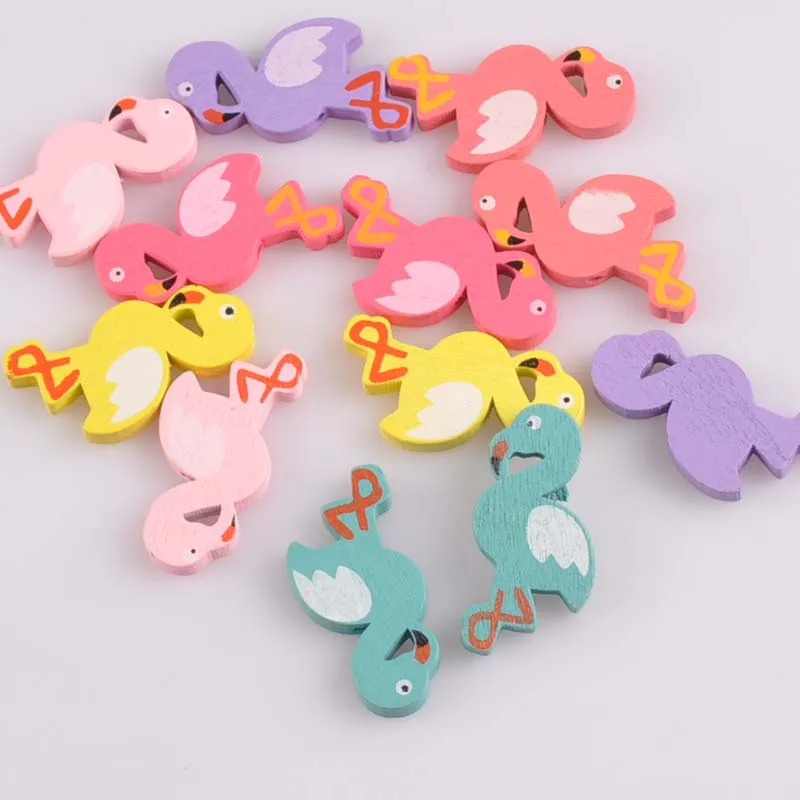 50pcs Mixed color flamingo Pattern Wooden Spacer Beads For Jewelry making DIY 36X18mm MT2063