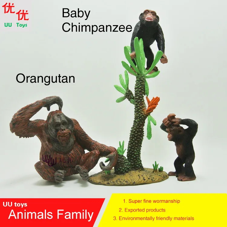 Action Figures:Baby Chimpanzee and Orangutan family pack Simulation model  Animals  kids  toys children educational props