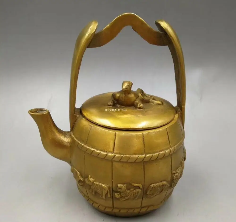 copper brass carved auspicious animal twelve chinese zodiac signs teapot pot