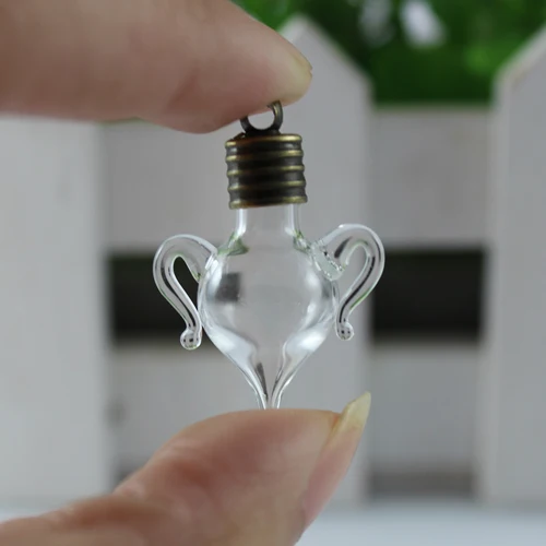 6MM Heart With Handle Mini vials pendants rice pendant vial Glass vials pendants