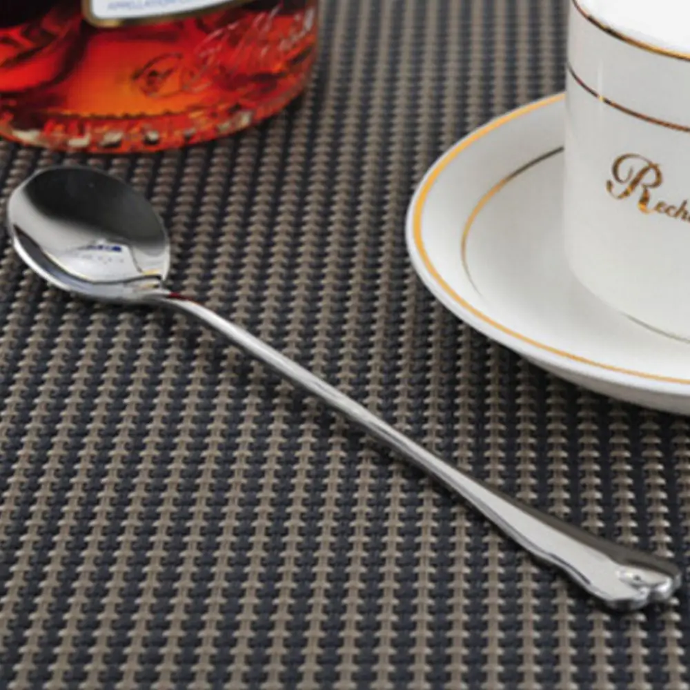 1PCS Long Handled Soup Dessert Spoon 7.5cm Kitchen Picnic Round Dinner Cream Spoons Stainless Steel Coffee Teaspoon