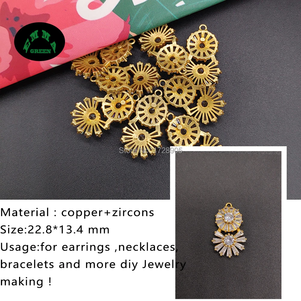 Daisy Dangle Pendants Gold Zircon Charms Pendant 100pcs Zircon Button Embellishments for Jewelry Making Sewing Accesssories